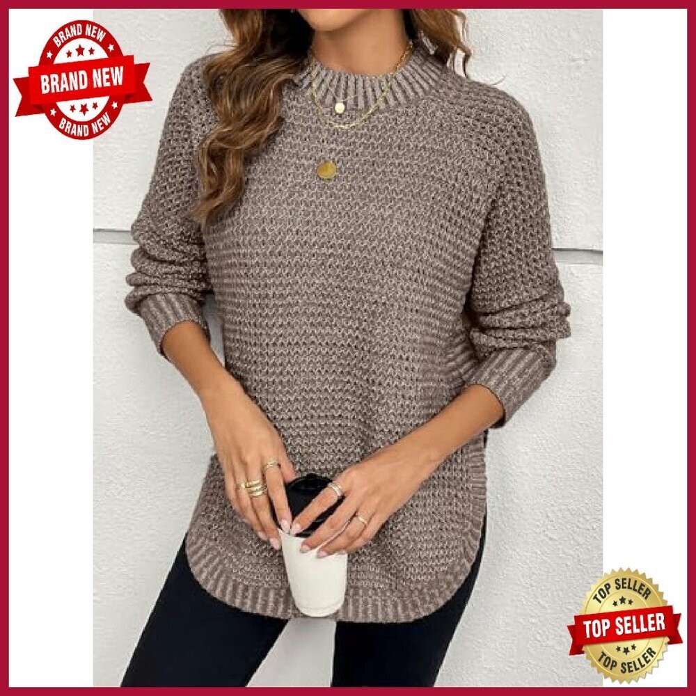 Chunky Waffle Knit Pullover Sweater Loose Fit Long Sleeve Crewneck - Picture 5 of 8